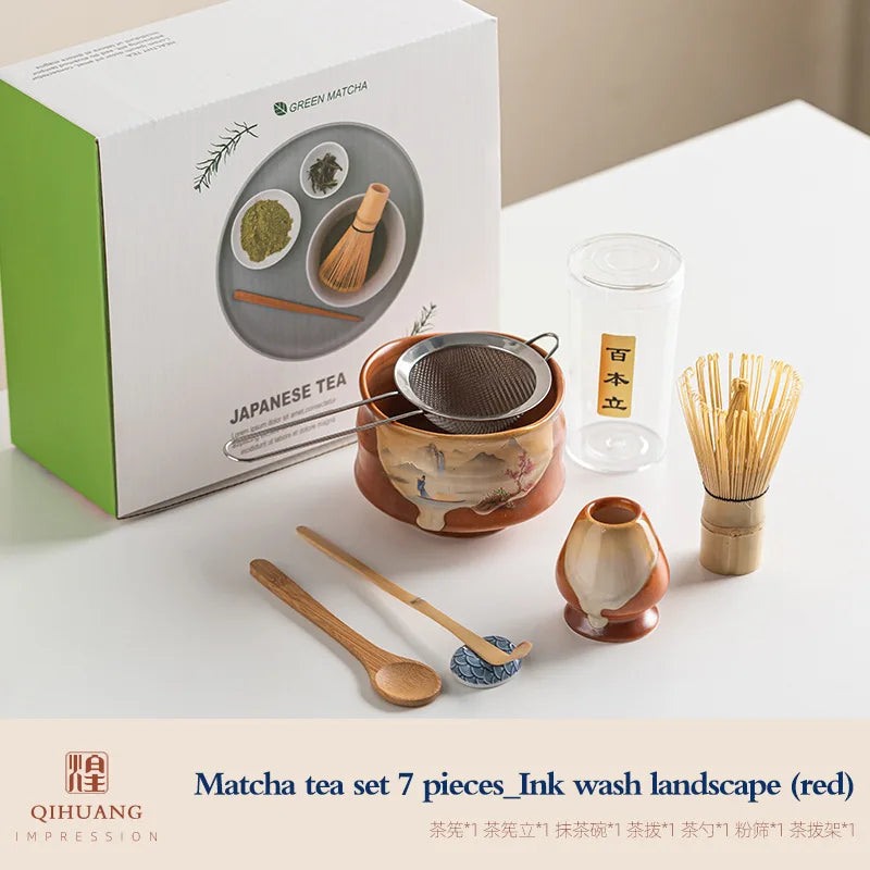 Traditional Japanese Matcha Tea Set Ceramic Bowl