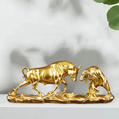 Lucky Bear and Bull Figurine Animal Statue Decor