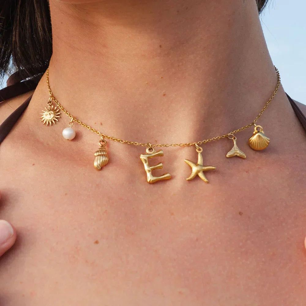 Custom Sea Shell Monogrammed Beach Necklace