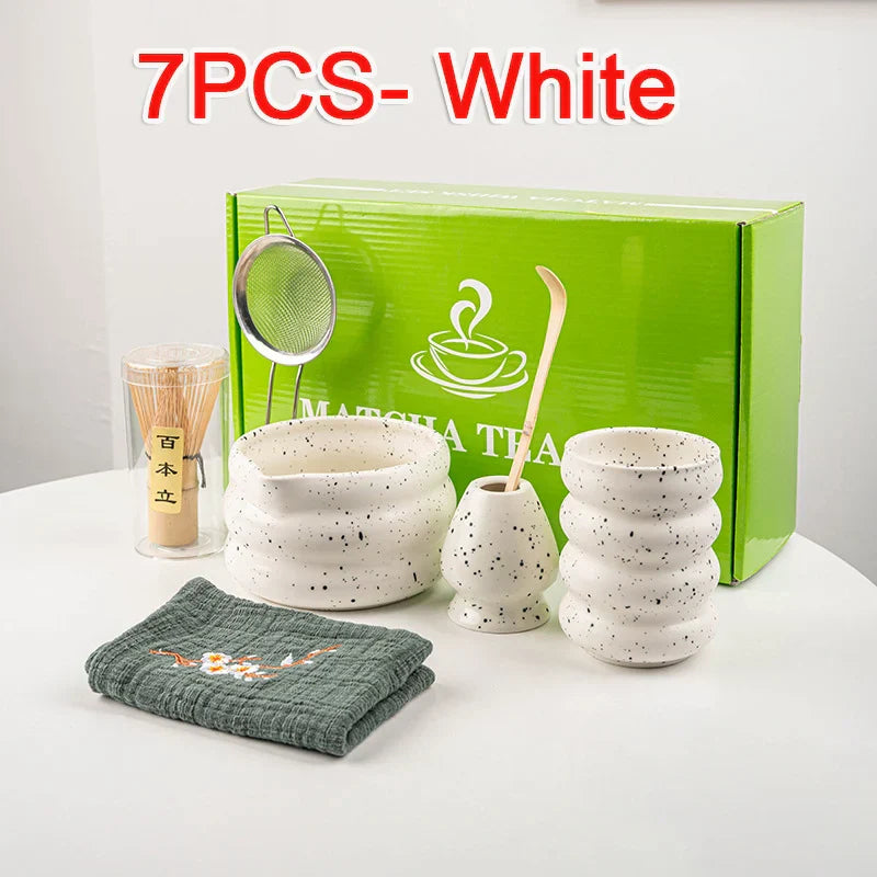 Natural Bamboo Matcha Tea Set 7 Piece Ceramic