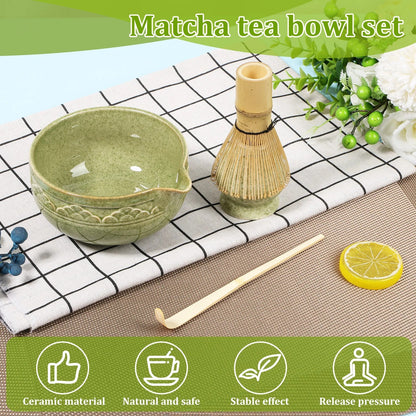 Japanese Tea Set 5-Piece Ceramic Bowl Whisk Holder Spoon