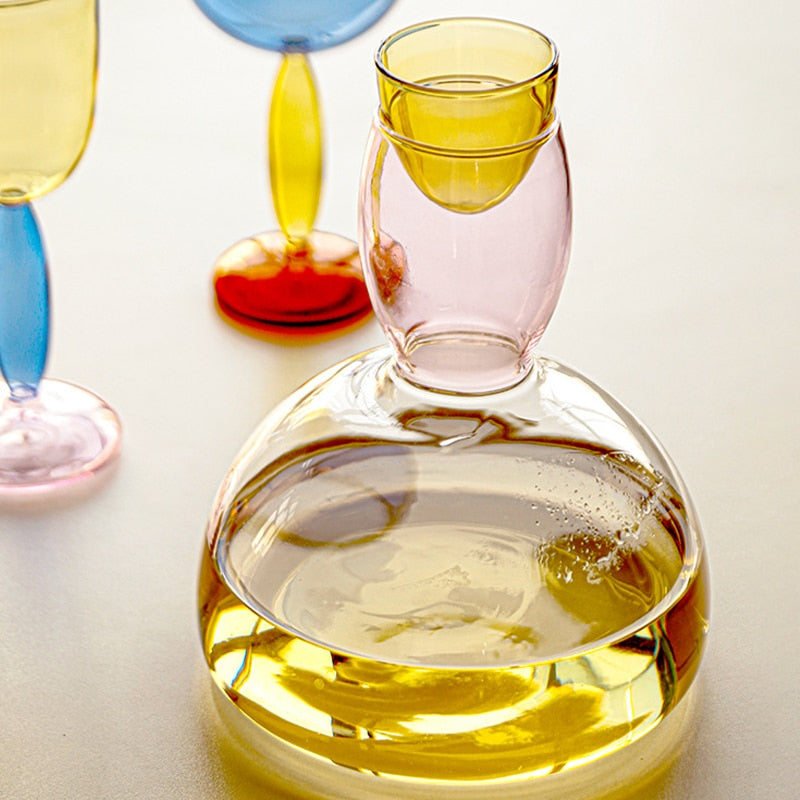 Colorful Glass Chalice and Carafe Set