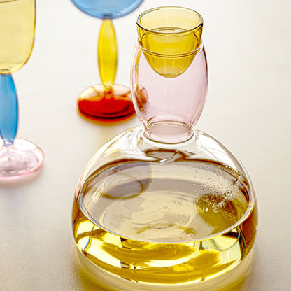 Colorful Glass Chalice and Carafe Set