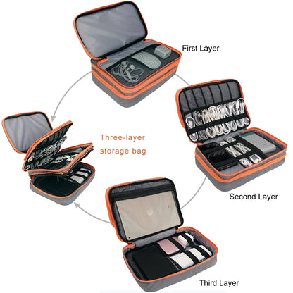 Premium Electronics Travel Case | 3 Layer Cable Organizer Bag