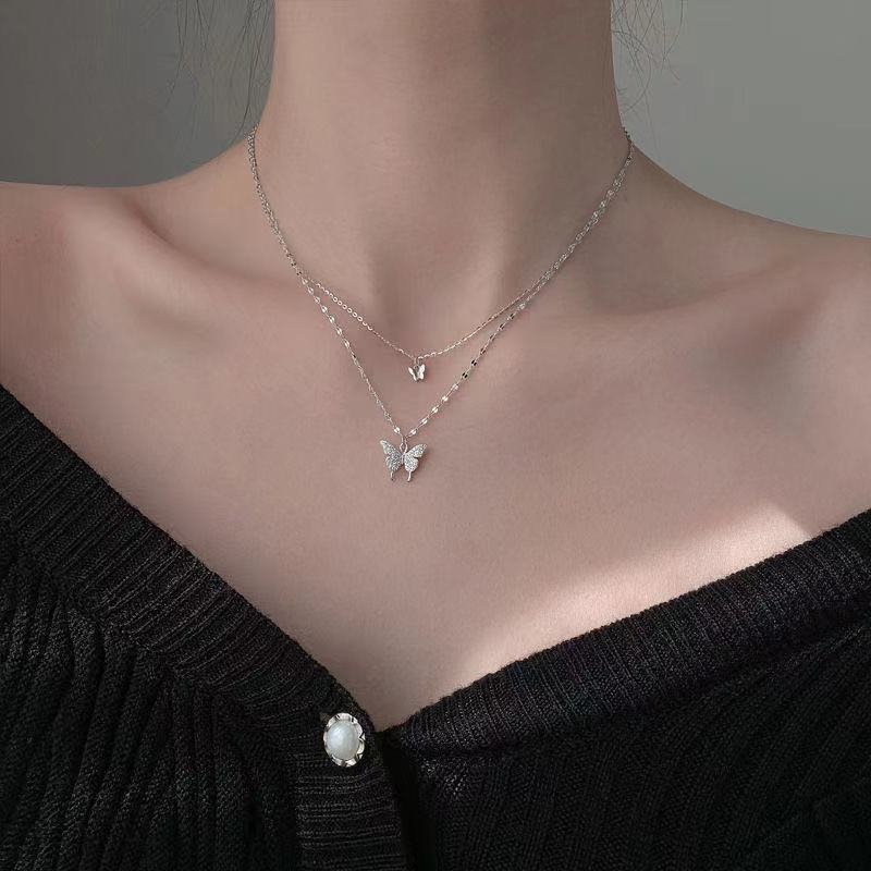 Delicate Feather Double Chain Necklace