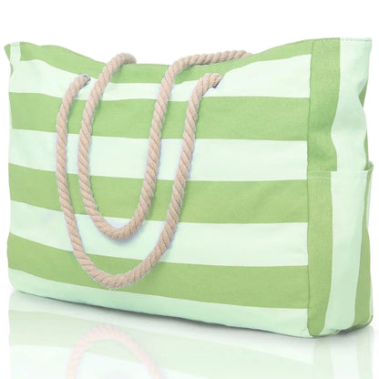 Stylish Striped Beach Tote Bag with Zipper