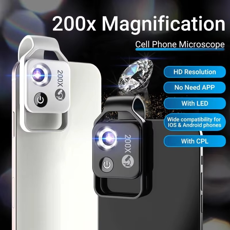 High Power 200X Phone Microscope Lens with Clip - Cofik