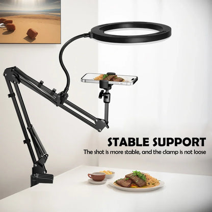 Portable LED Ring Light with Adjustable Arm & Phone Mount