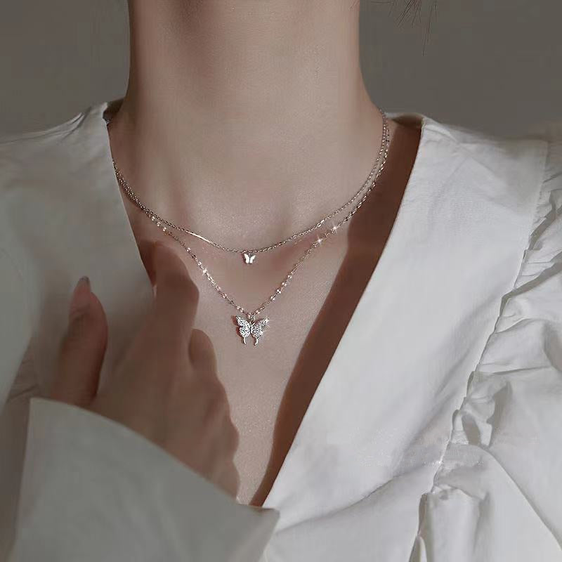 Delicate Feather Double Chain Necklace - Cofik