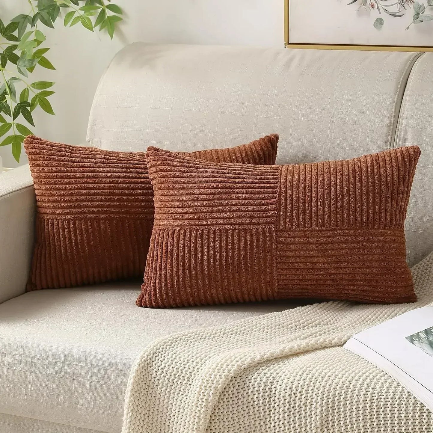 Soft Corduroy Striped Pillow Covers Set
