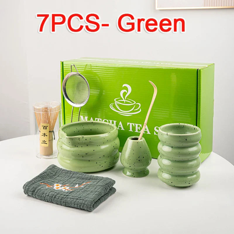 Natural Bamboo Matcha Tea Set 7 Piece Ceramic