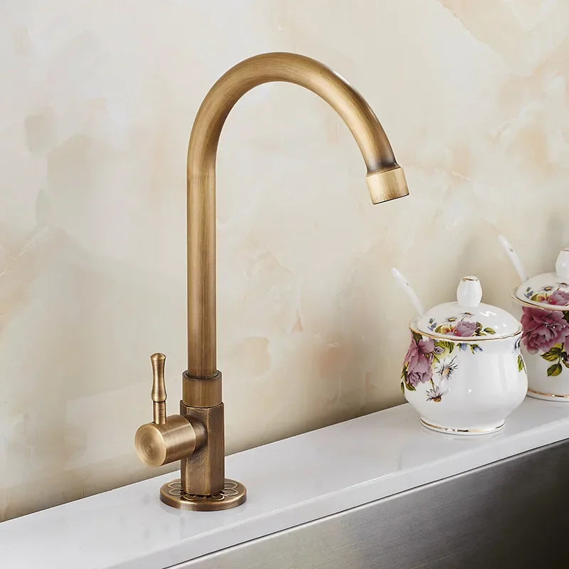 Classic Brass Swan Neck Kitchen Faucet - Cofik