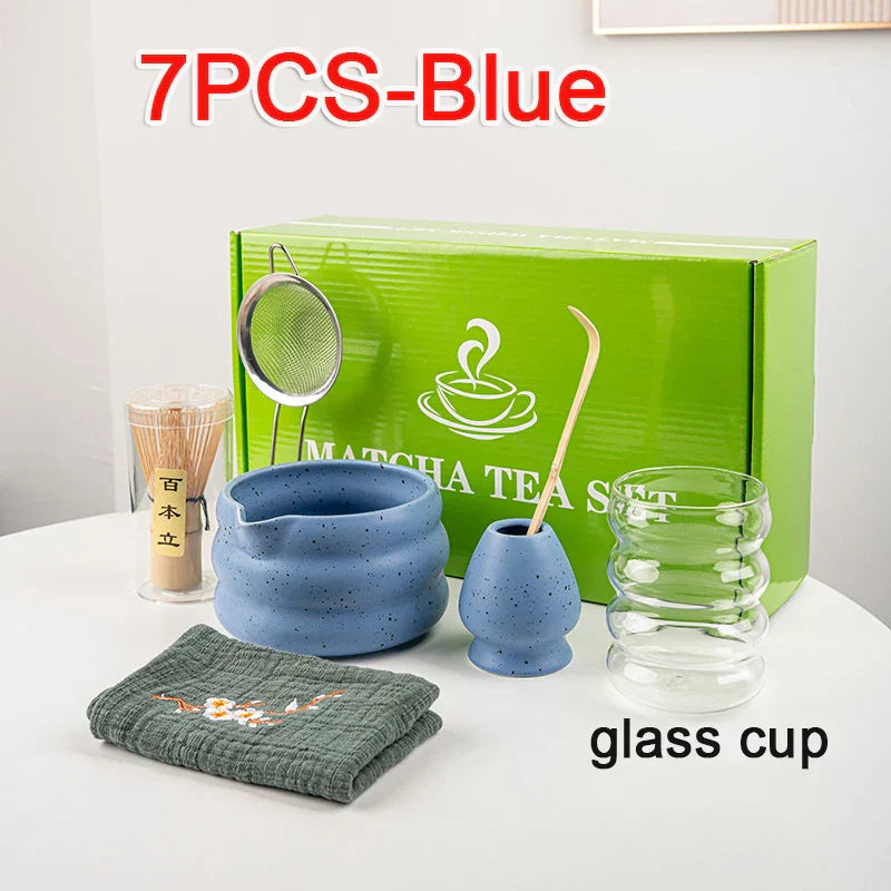 Natural Bamboo Matcha Tea Set 7 Piece Ceramic