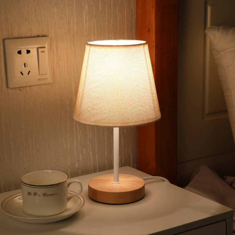 Rustic Wooden Cone Shape LED Desk Lamp
