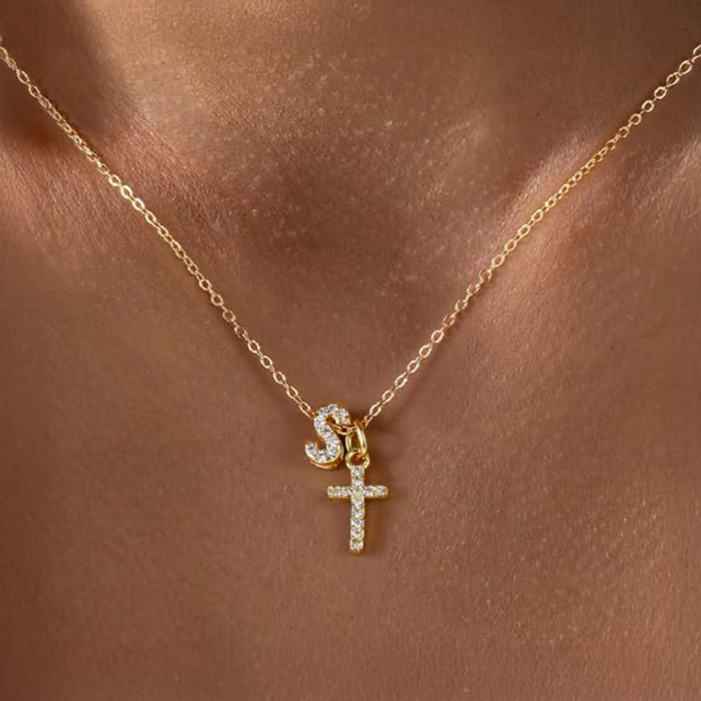 Delicate Initial Cross Pendant Necklace