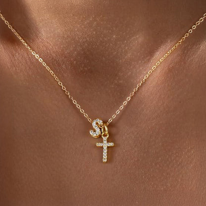Delicate Initial Cross Pendant Necklace