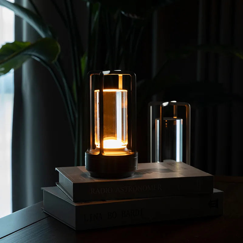 Compact LED Table Light with Glass Shade