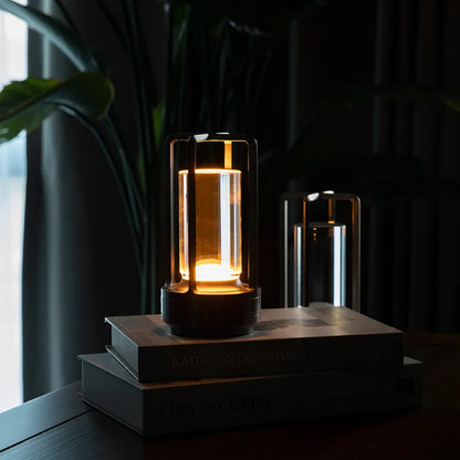 Compact LED Table Light with Glass Shade