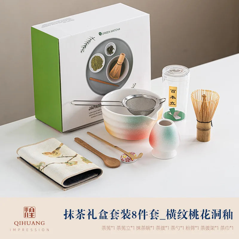 Green Tea Ceramic Set 8 Piece with Bamboo Whisk