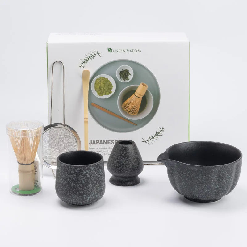 Traditional Japanese Matcha Tea Bowl Set with Whisk