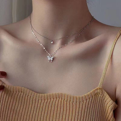 Delicate Feather Double Chain Necklace