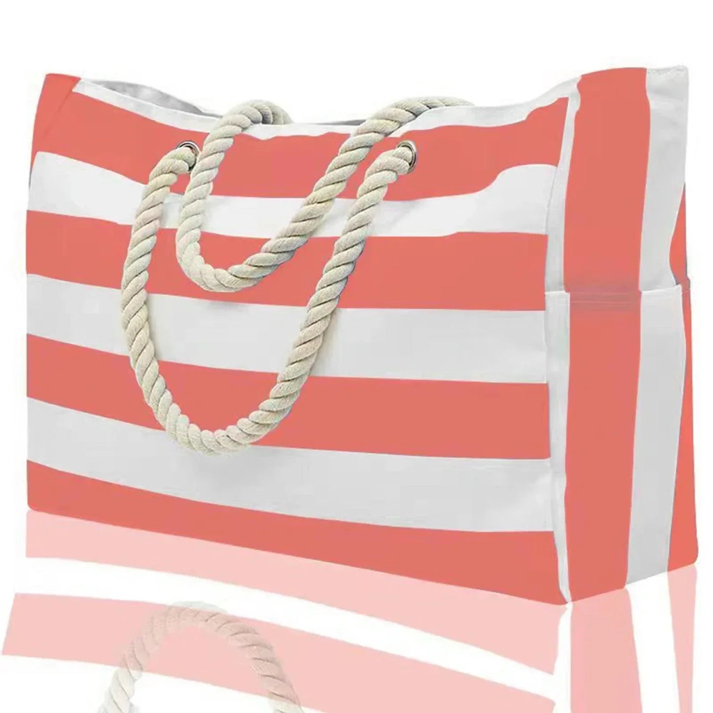 Stylish Striped Beach Tote Bag with Zipper