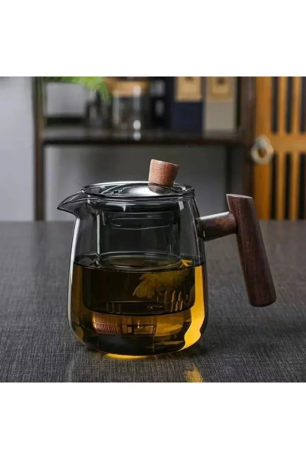 Elegant Wooden Handle Glass Teapot - Cofik