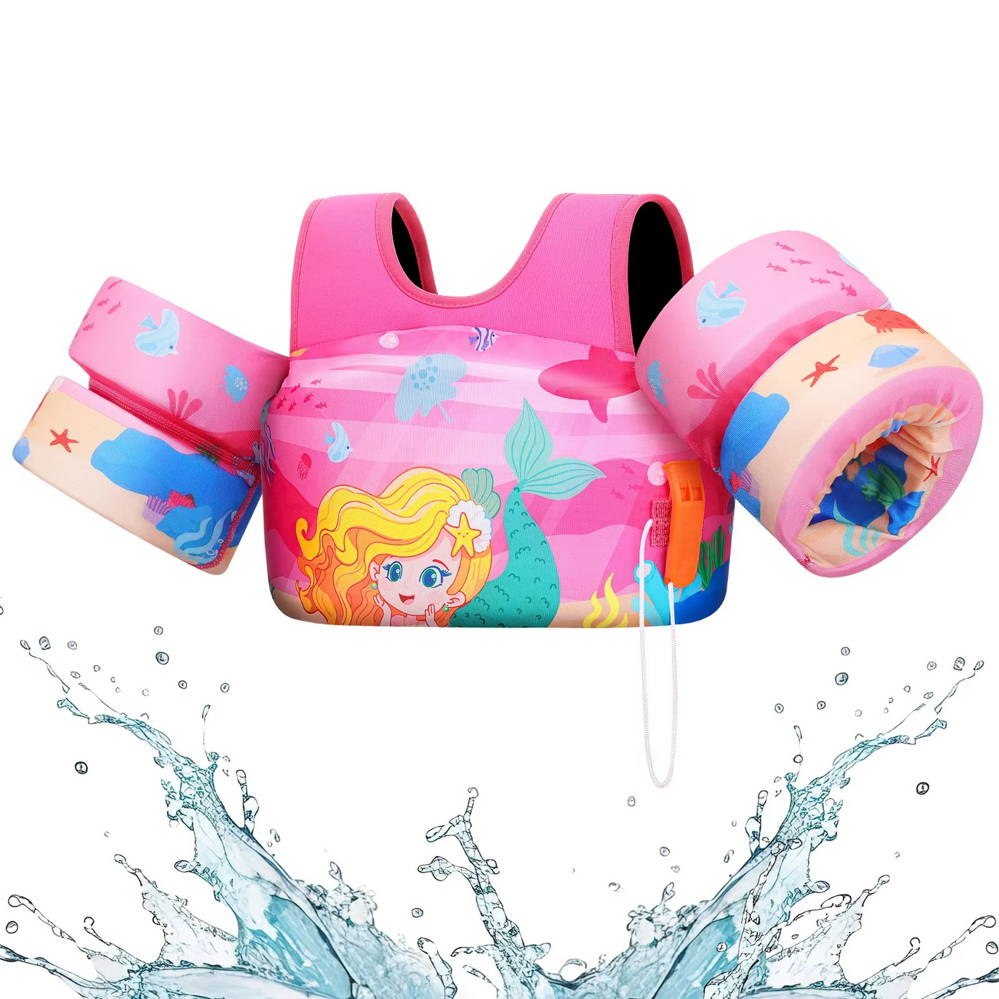 Children's Swim Vest with Arm Floats and Safety Whistle