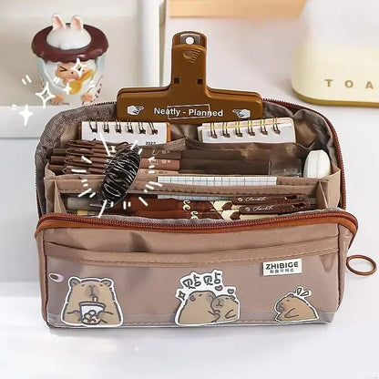 Clear Pencil Case with 10 Compartments for Kids