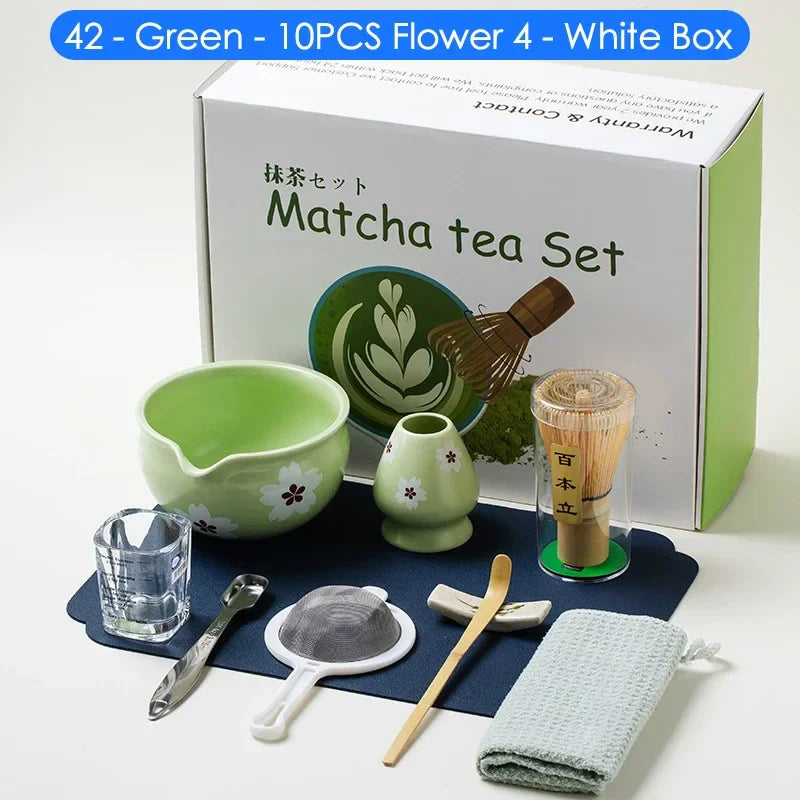 Green Tea Set 10-Piece Bamboo Ceramic Standard Size