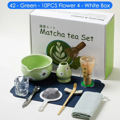 Green Tea Set 10-Piece Bamboo Ceramic Standard Size