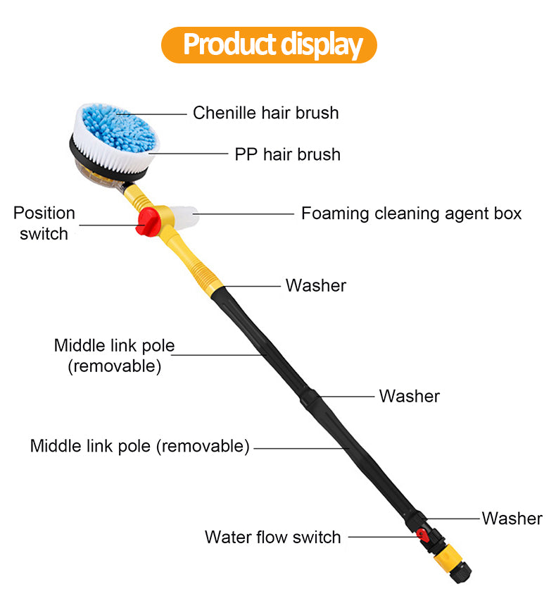 Turbo Car Wash Brush with Soap Dispenser & Long Handle