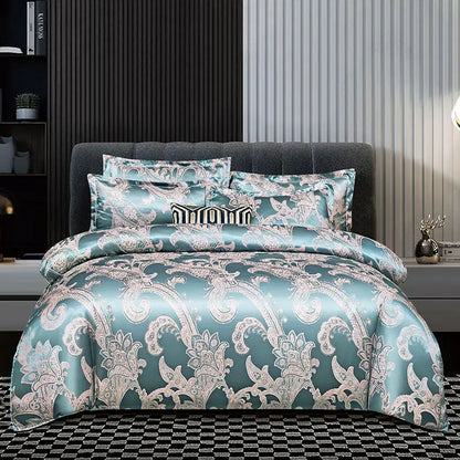 Elegant Soft Gold Blue Patterned Duvet Cover