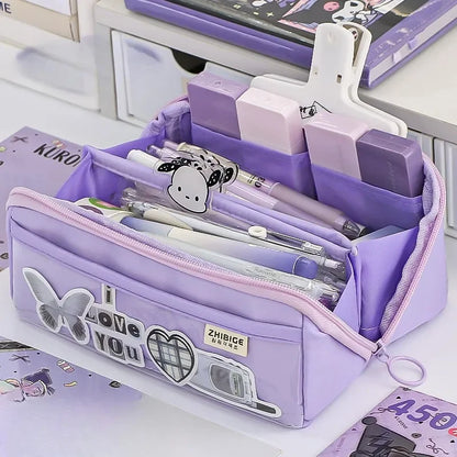 Clear Pencil Case with 10 Compartments for Kids