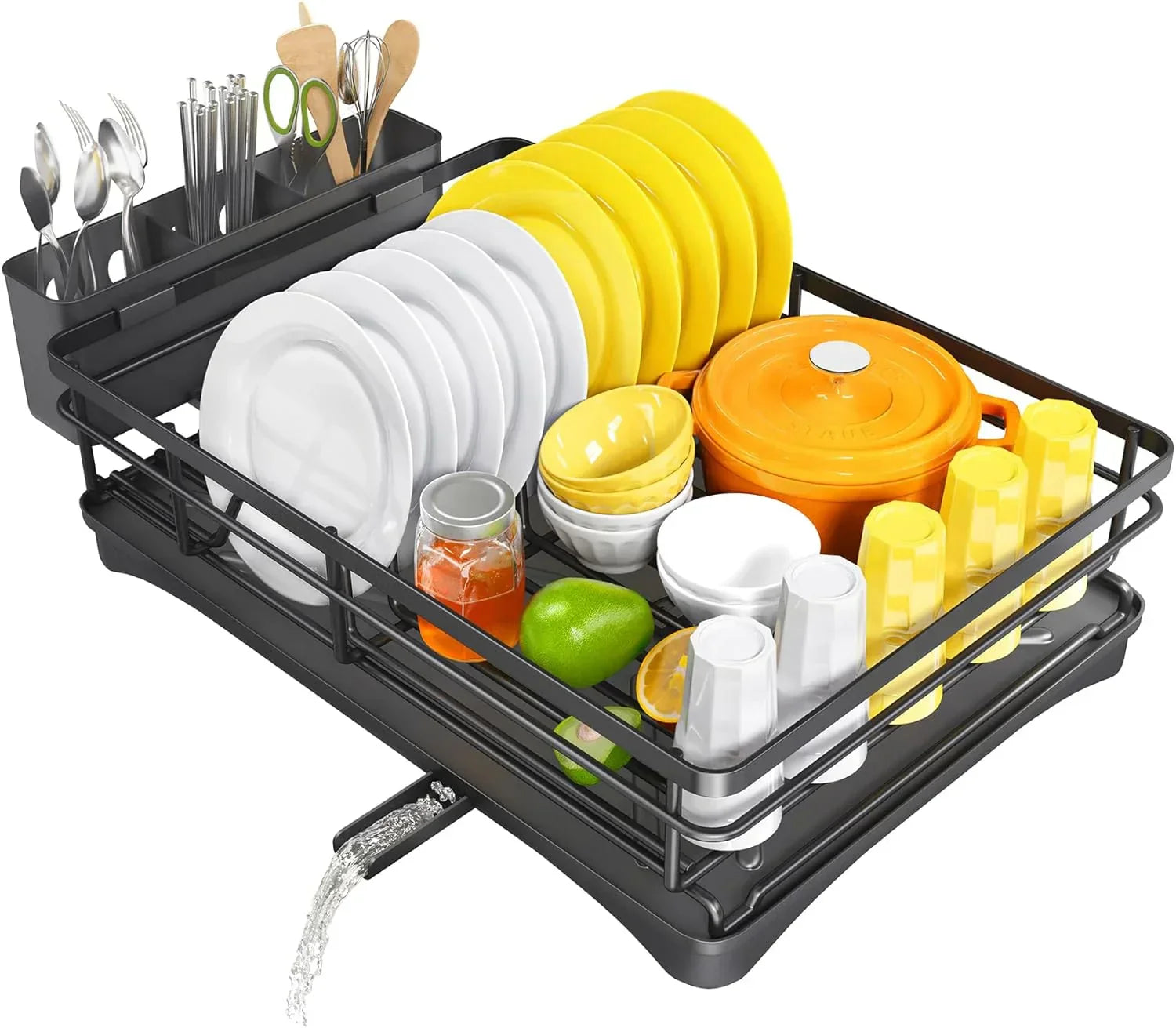 Space Saving Dish Rack with Tray & Utensil Holder - Cofik