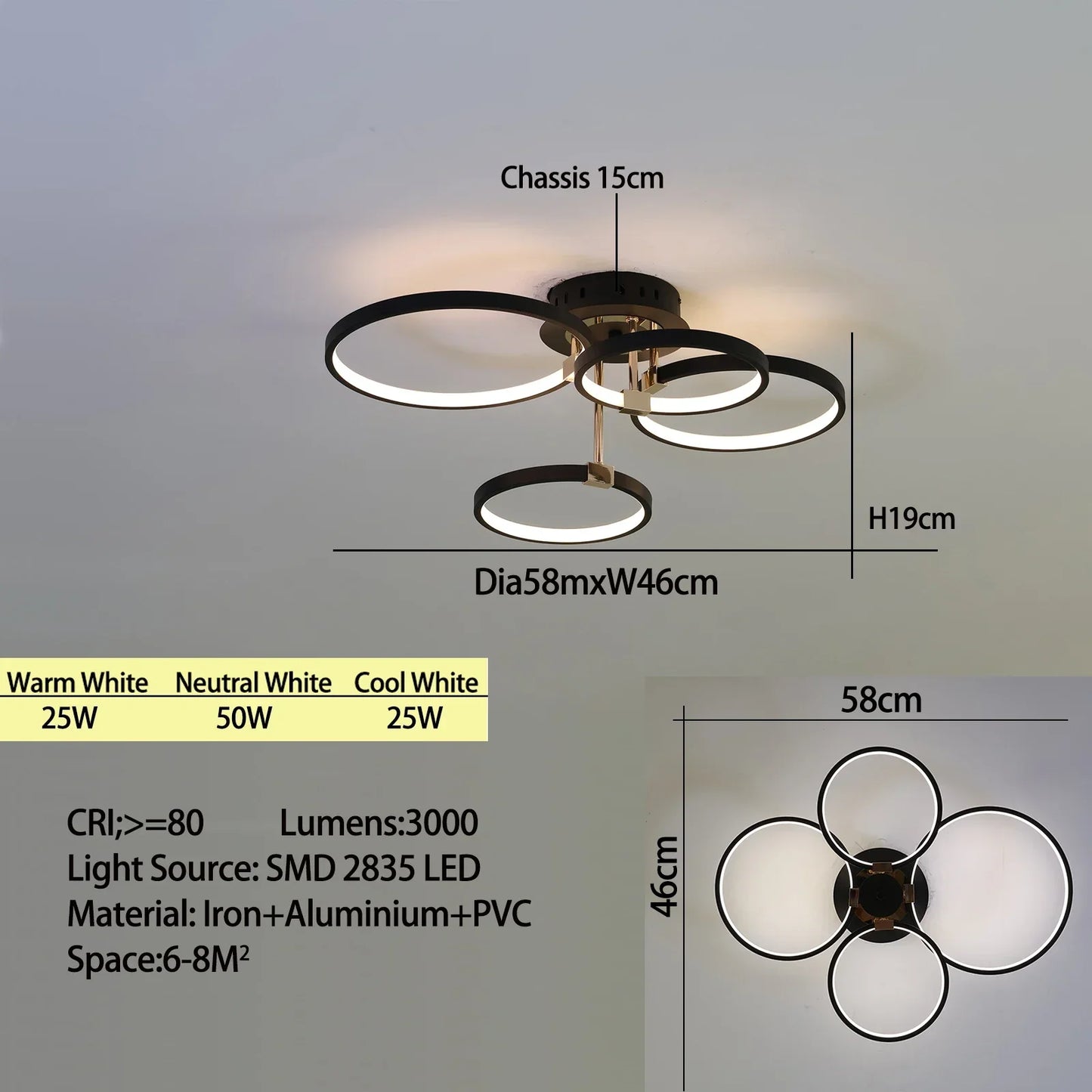 Bright Adjustable LED Chandelier Light with Remote