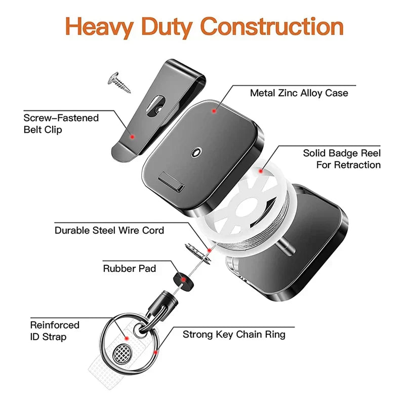 Durable Retractable Keychain with Steel Cable