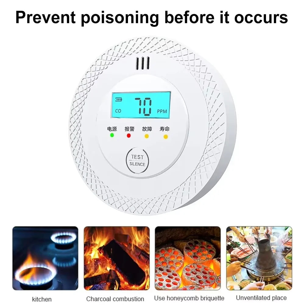 Smart Home CO and Smoke Alarm Detector with LCD Display