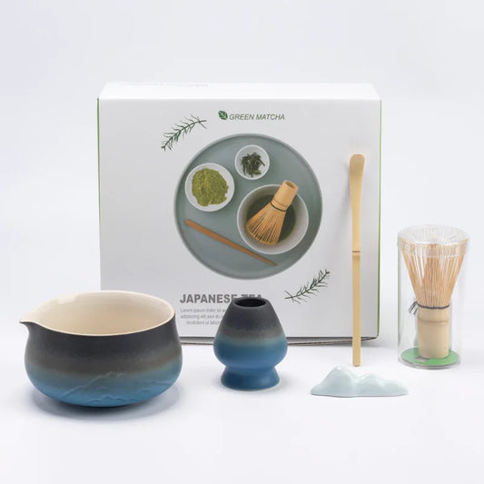 Traditional Green Tea Ceramic Set with Bamboo Handle - Cofik