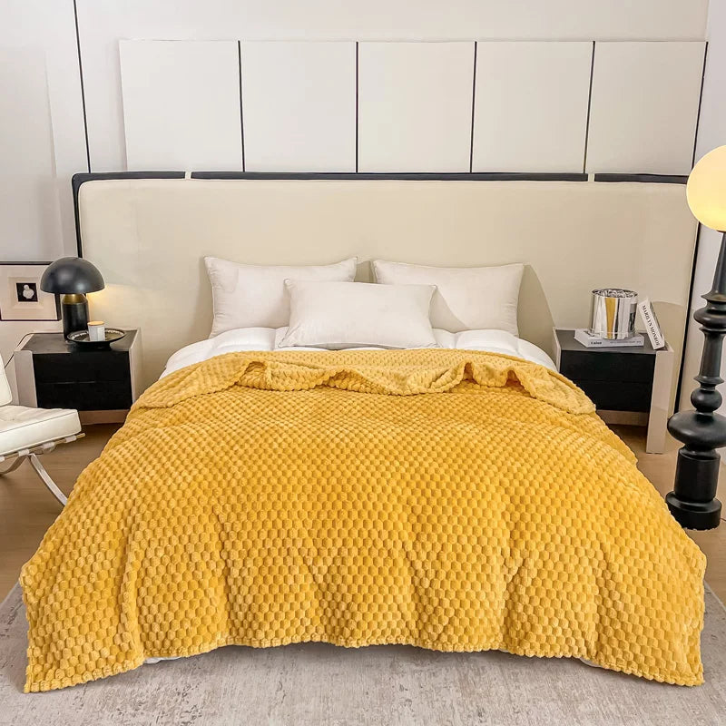 Plush Checked Velvet Blanket Soft Warm Throw - Cofik