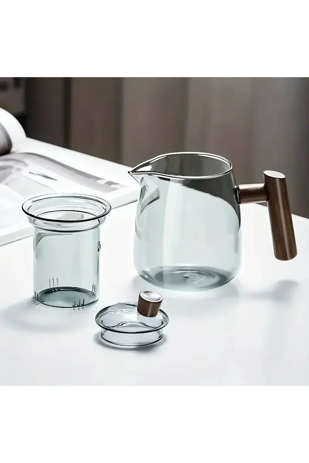 Elegant Wooden Handle Glass Teapot