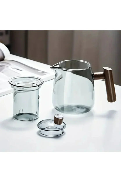 Elegant Wooden Handle Glass Teapot