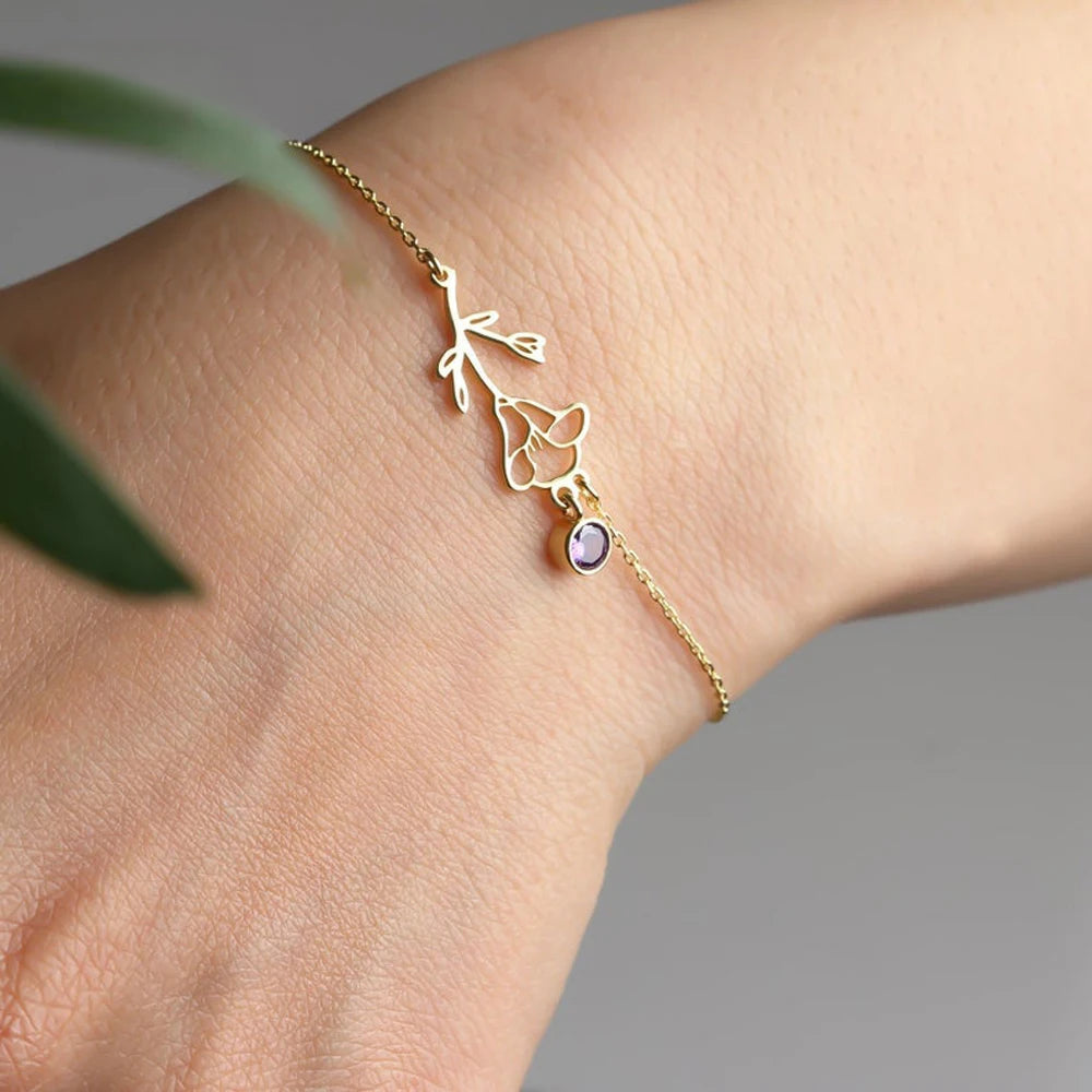 Delicate Birthstone Flower Chain Bracelet