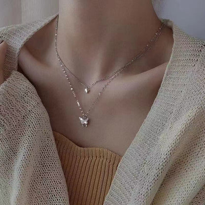 Delicate Feather Double Chain Necklace