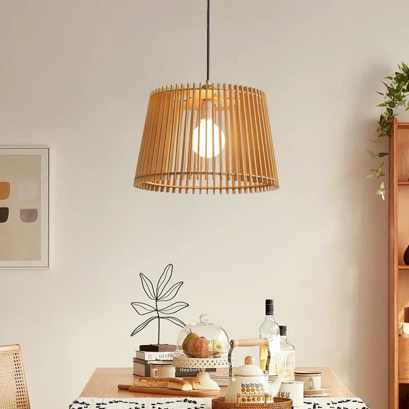 Rustic Wooden Hanging Cage Lamp