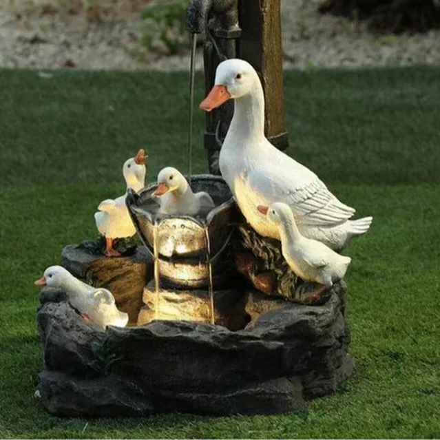 Outdoor Solar Powered Duck Fountain Figure - Cofik