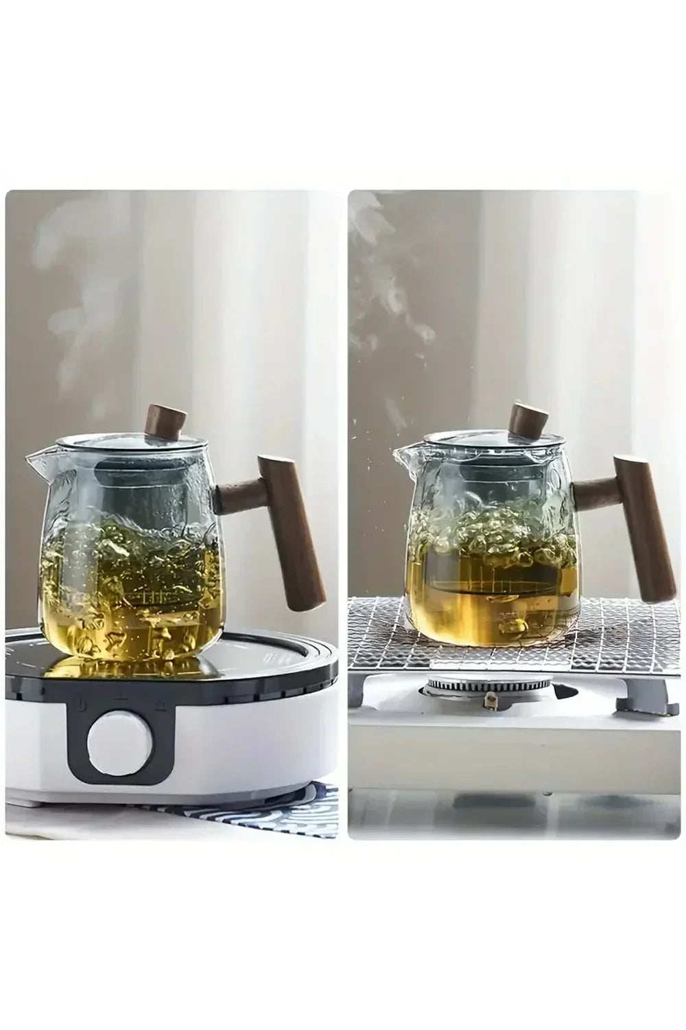 Elegant Wooden Handle Glass Teapot