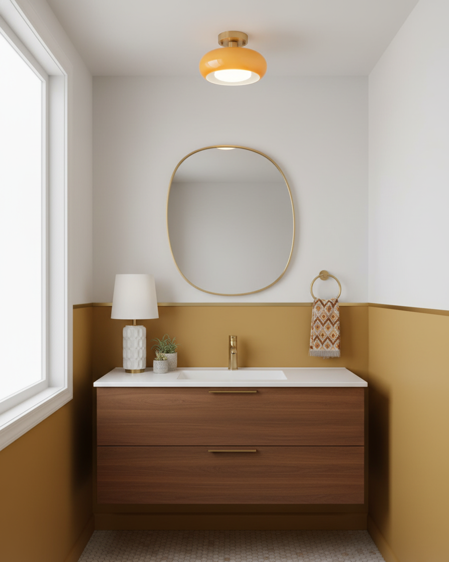 Vintage Gold Glass Bathroom Ceiling Light Fixture