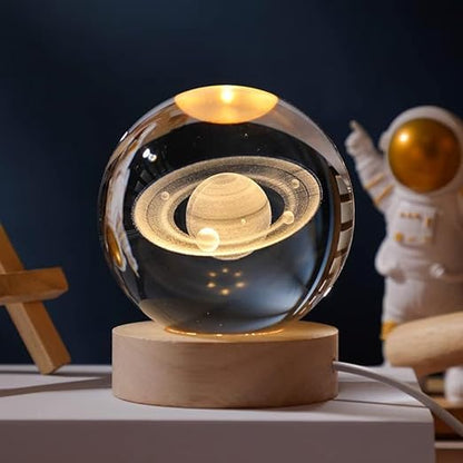 Colorful LED Glass Globe with Wood Stand