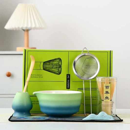 Premium Green Tea Starter Kit Bamboo Ceramic Set - Cofik
